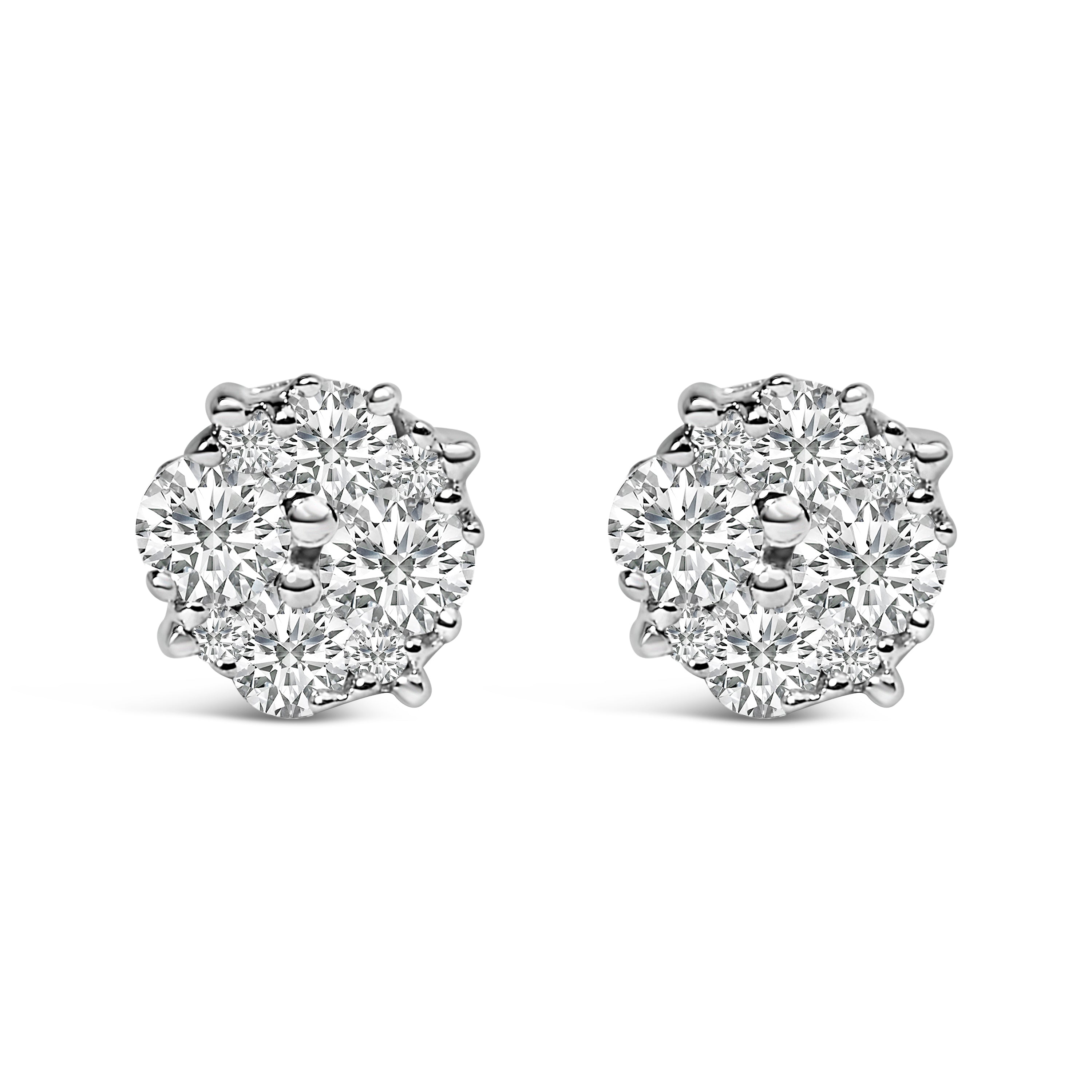 .925 Sterling Silver 1/2 cttw Prong Set Round-Cut Diamond Cluster Stud Earring I-J Color, I2-I3 Clarity on sale at MyriadMart