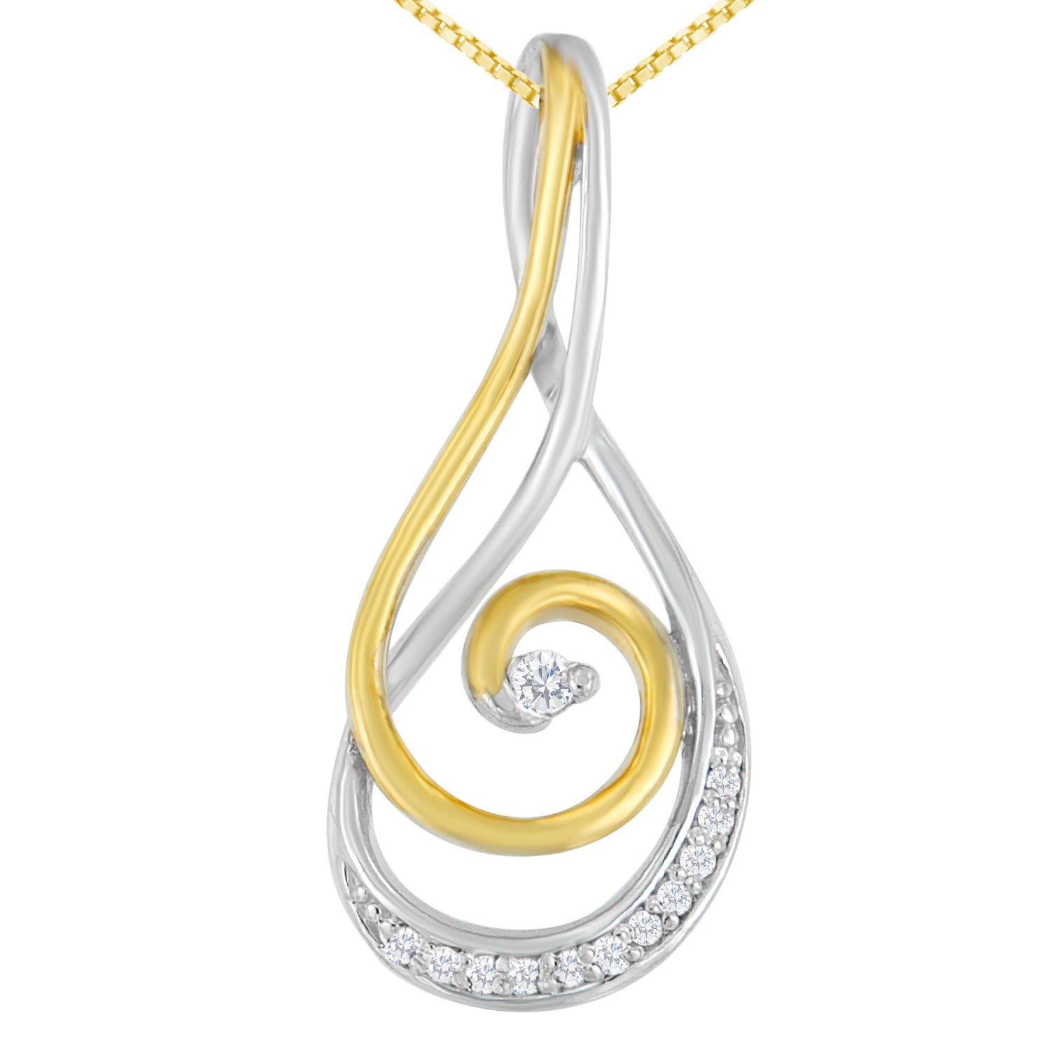 Espira 10K Two-Tone Gold Round Cut Diamond Sparkling Spiral Pendant Necklace 1/6 cttw, J-K Color, I2-I3 Clarity on sale at MyriadMart