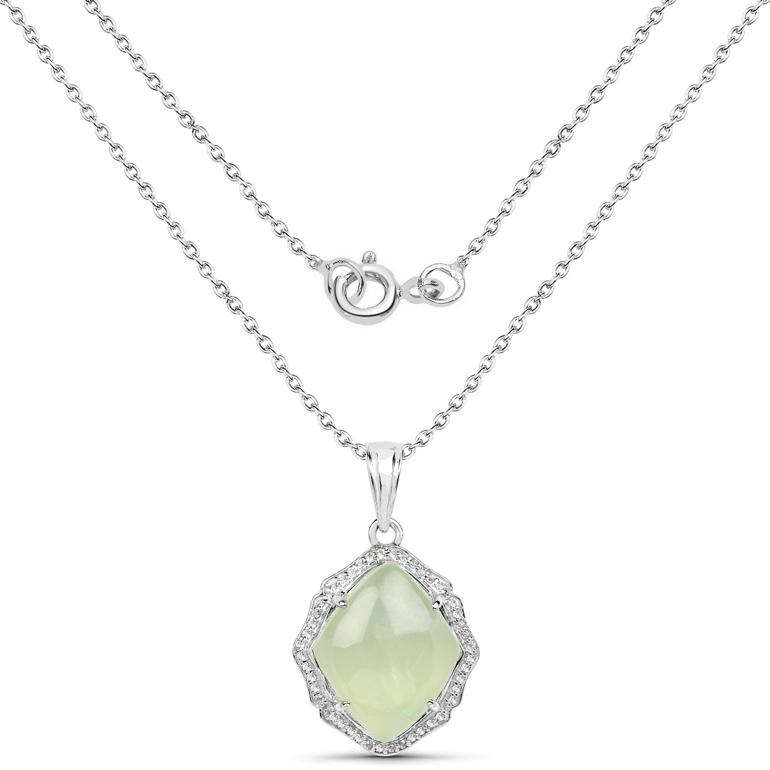 7.49 Carat Genuine Prehnite And White Topaz .925 Sterling Silver Pendant on sale at MyriadMart