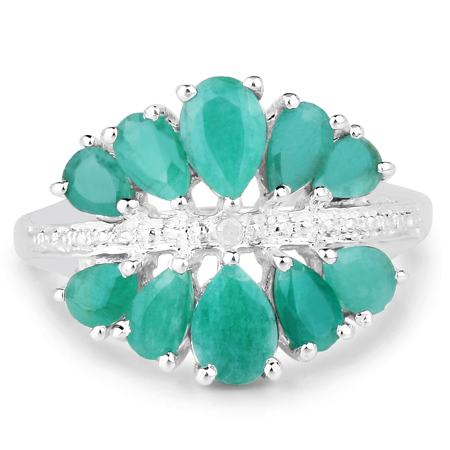 2.21 Carat Genuine Emerald and White Diamond .925 Sterling Silver Ring on sale at MyriadMart