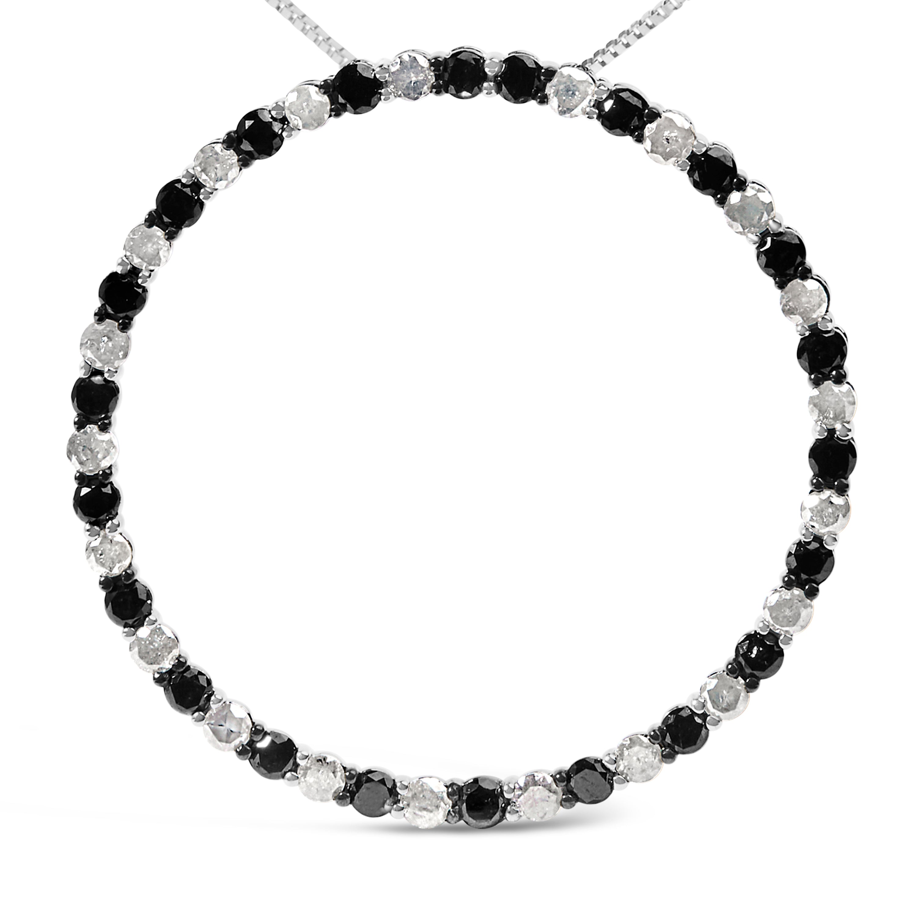 .925 Sterling Silver 3.0 Cttw Alternating Black and White Diamond Open Hoop Circle Pendant Necklace H-I Color, I3 Clarity - 18" Inches on sale at MyriadMart