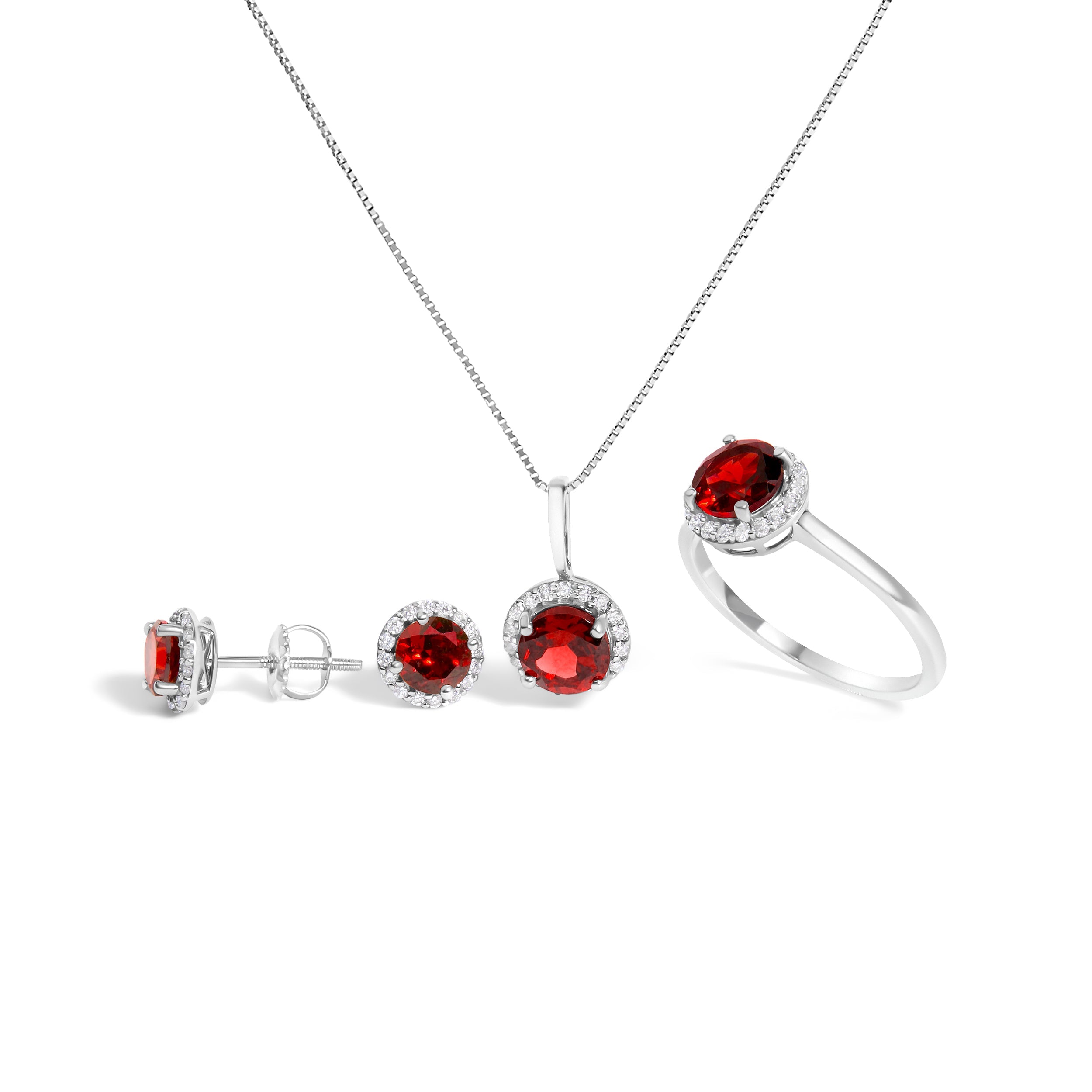10K White Gold Purple Amethyst and 3/8 Cttw Diamond Halo Jewelry Set Earrings, Pendant & Ring on sale at MyriadMart