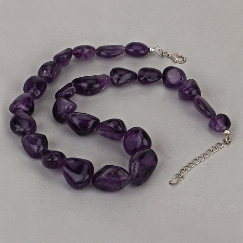 Amethyst Beaded Necklace, Genuine Raw Amethyst Beads Necklace for Women in Sterling Silver, February Birthstone Necklace, Gift for Mom on sale at MyriadMart