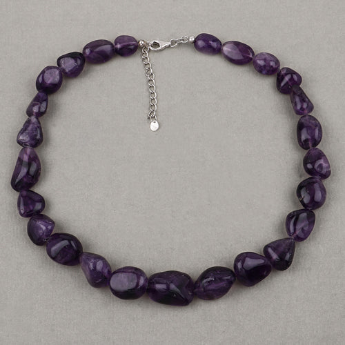 Amethyst Beaded Necklace, Genuine Raw Amethyst Beads Necklace for Women in Sterling Silver, February Birthstone Necklace, Gift for Mom on sale at MyriadMart