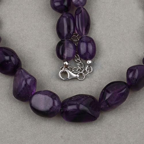 Amethyst Beaded Necklace, Genuine Raw Amethyst Beads Necklace for Women in Sterling Silver, February Birthstone Necklace, Gift for Mom on sale at MyriadMart