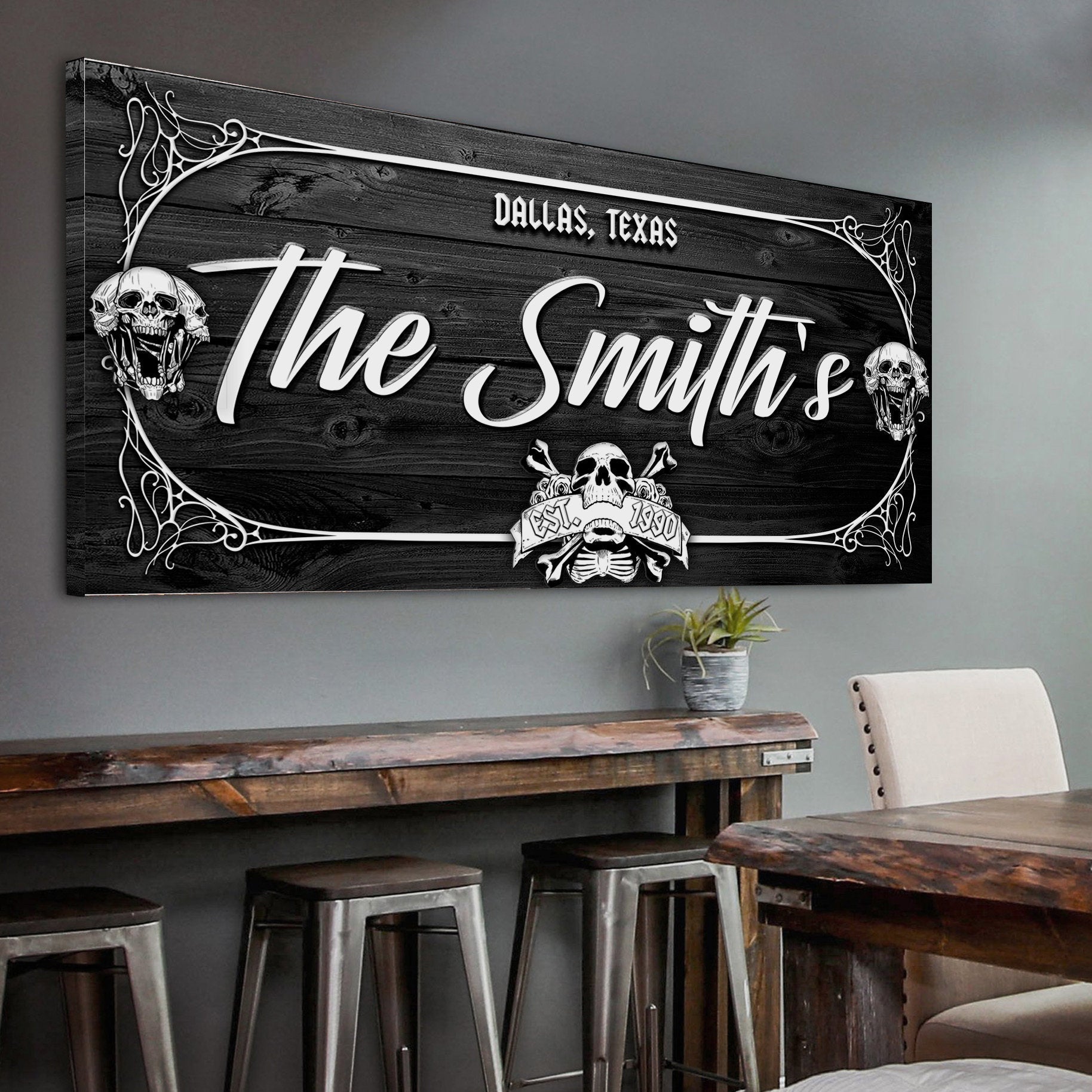 Family Gothic Skull Sign - Customized Modern Gothic Decor For Living Room on sale at MyriadMart