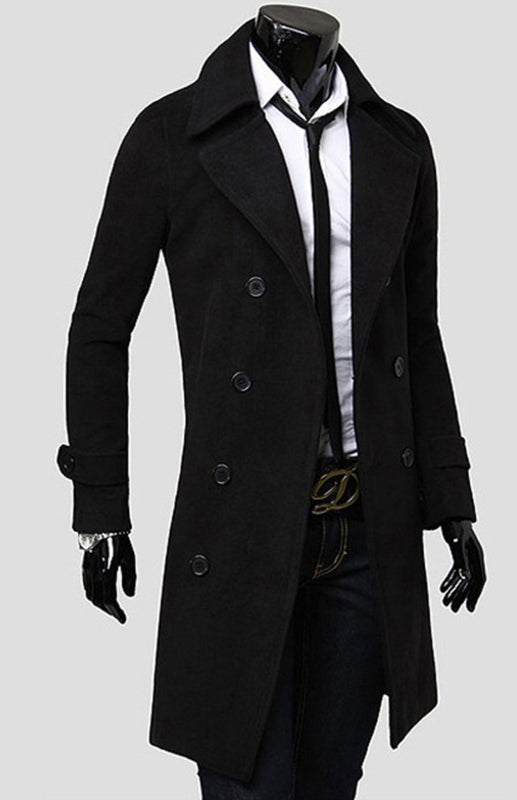 Men's Double Breasted Lengthened Simple Wool Coat on sale at MyriadMart