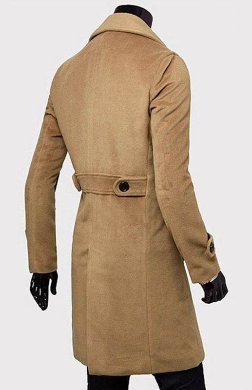 Men's Double Breasted Lengthened Simple Wool Coat on sale at MyriadMart