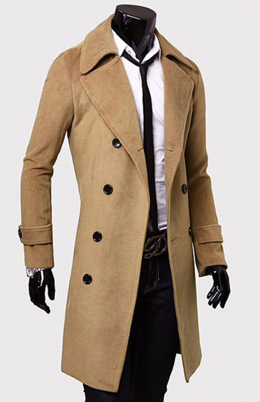 Men's Double Breasted Lengthened Simple Wool Coat on sale at MyriadMart