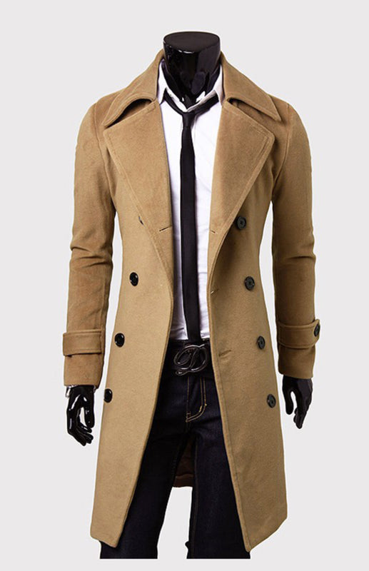 Men's Double Breasted Lengthened Simple Wool Coat on sale at MyriadMart
