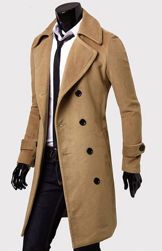 Men's Double Breasted Lengthened Simple Wool Coat on sale at MyriadMart