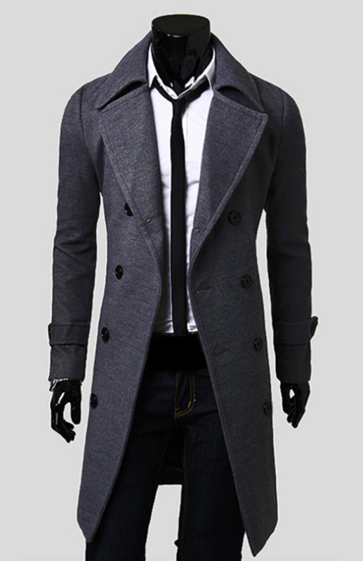 Men's Double Breasted Lengthened Simple Wool Coat on sale at MyriadMart