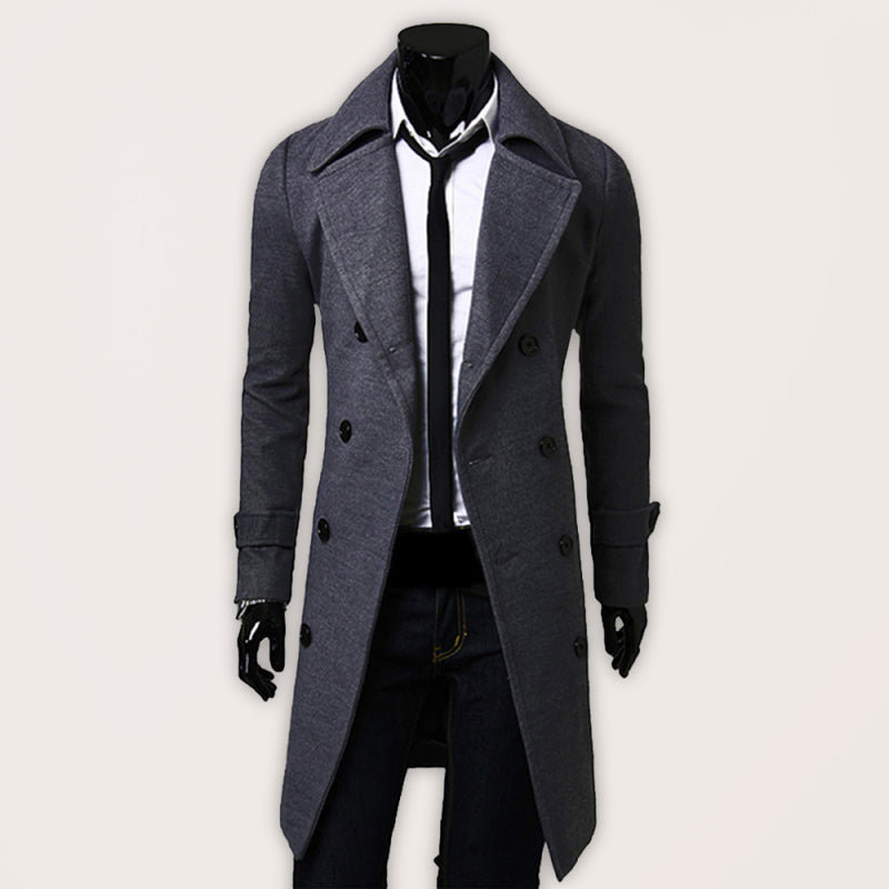Men's Double Breasted Lengthened Simple Wool Coat on sale at MyriadMart
