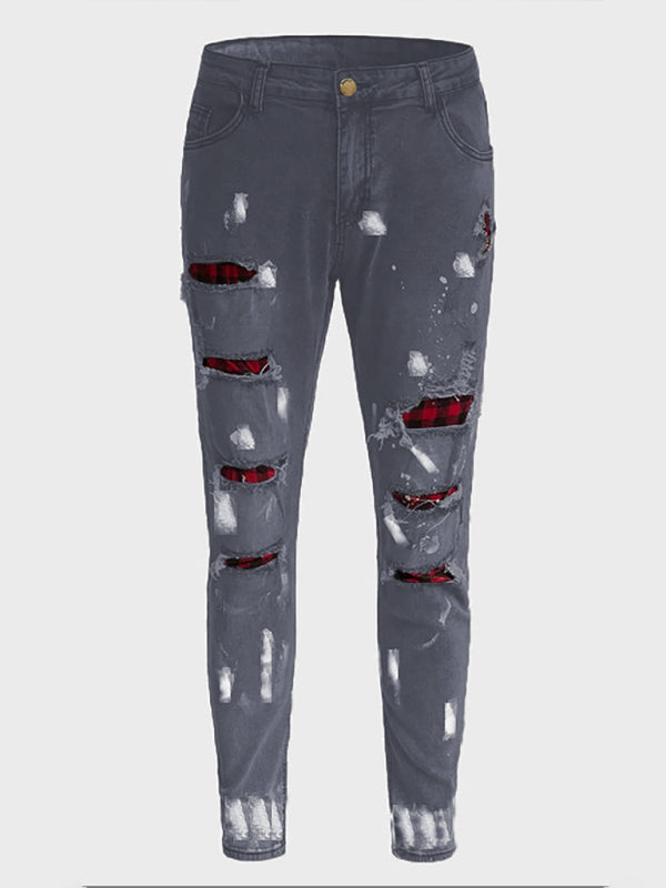 Slight elastic cotton blend knit solid denim jeans with slant pockets on sale at MyriadMart