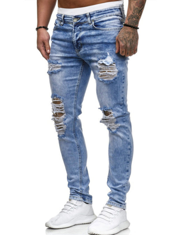 Men's Street Style Four Seasons Cotton Blend Knit Denim Jeans on sale at MyriadMart