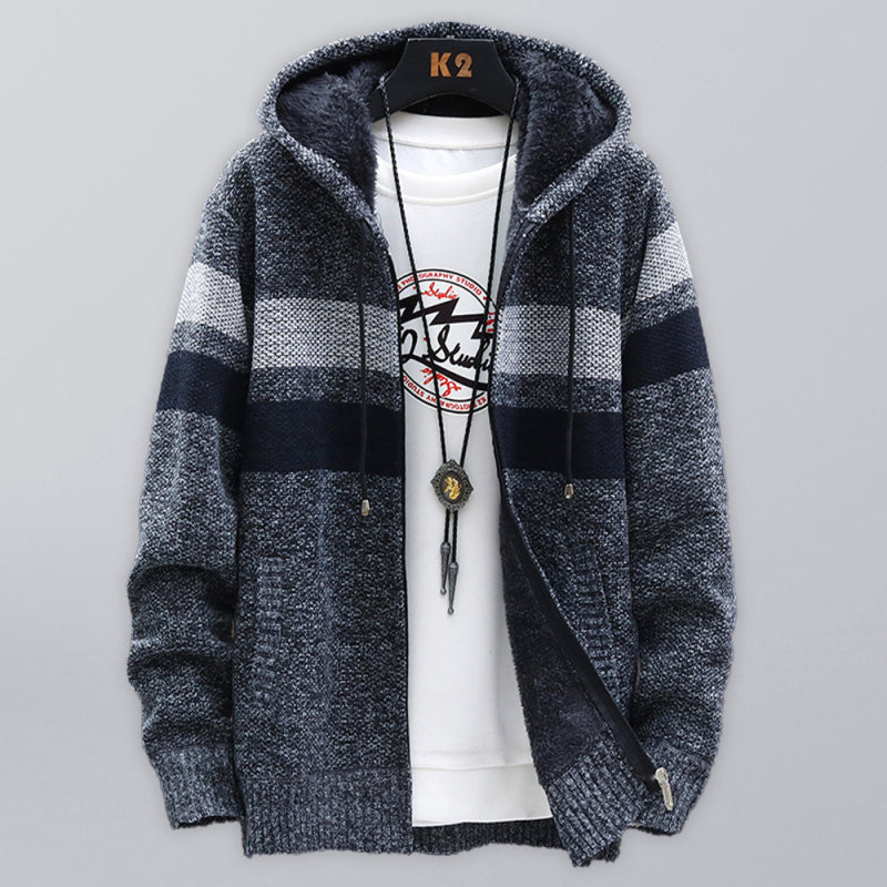 Fleece sweater cardigan Contrast color jacket youth slim fit trendy hooded jacket on sale at MyriadMart