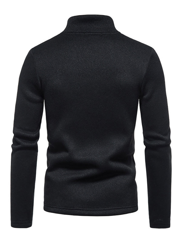 Men's solid color turtleneck zipper long sleeve sweatshirt on sale at MyriadMart