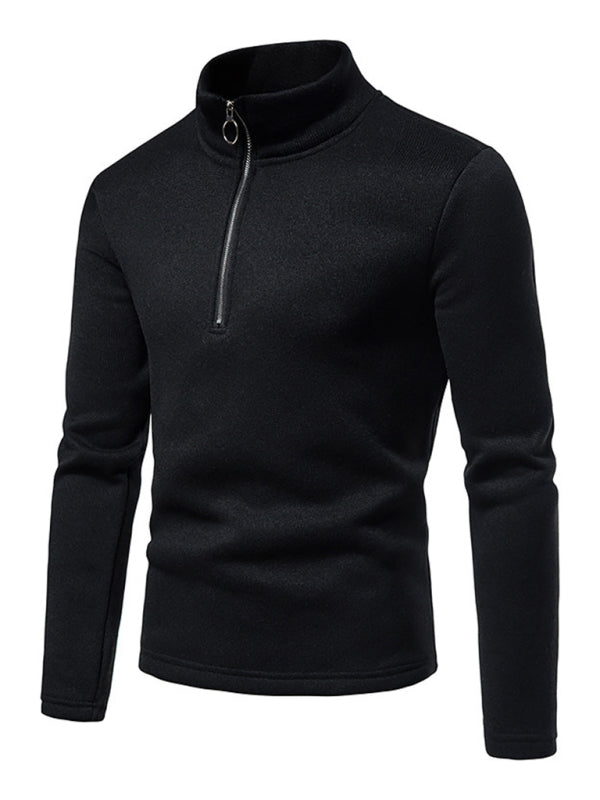 Men's solid color turtleneck zipper long sleeve sweatshirt on sale at MyriadMart