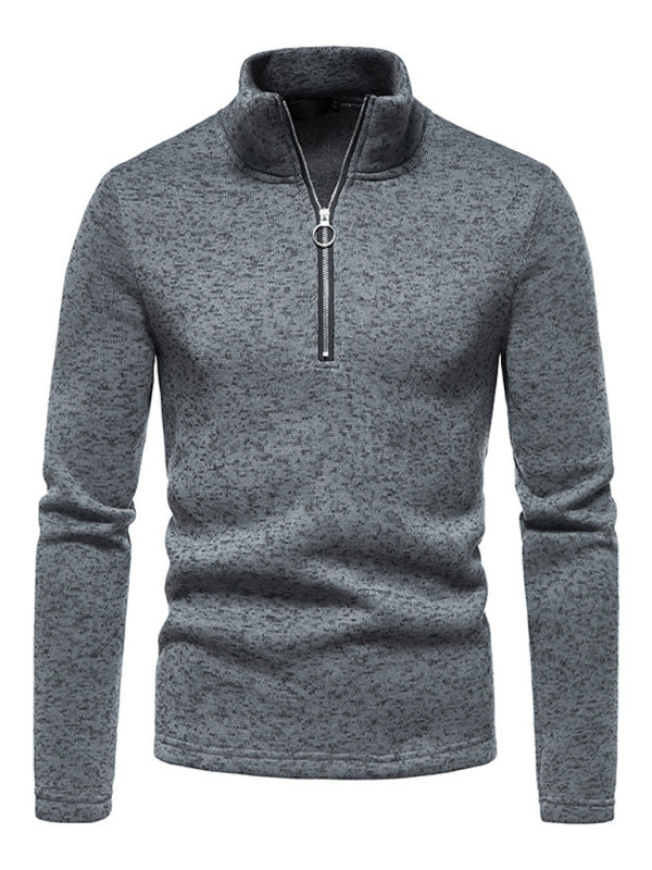 Men's solid color turtleneck zipper long sleeve sweatshirt on sale at MyriadMart