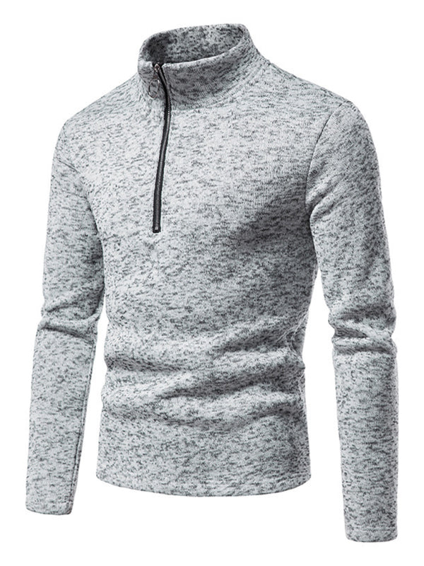 Men's solid color turtleneck zipper long sleeve sweatshirt on sale at MyriadMart