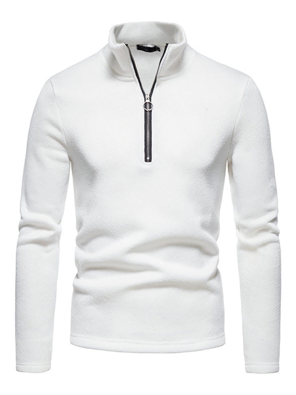 Men's solid color turtleneck zipper long sleeve sweatshirt on sale at MyriadMart