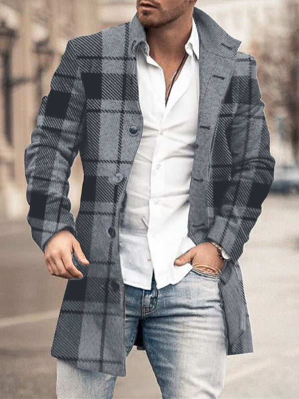New men's woolen stand collar mid-length pocket casual coat on sale at MyriadMart