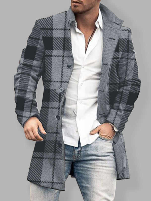 New men's woolen stand collar mid-length pocket casual coat on sale at MyriadMart