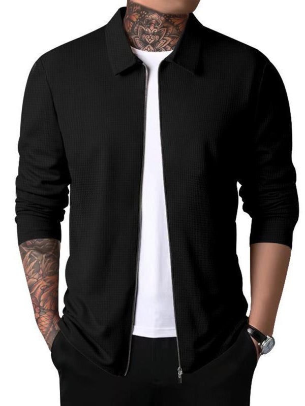 New Men's Waffle Zip Lapel Jacket Jacket Cardigan Tops on sale at MyriadMart