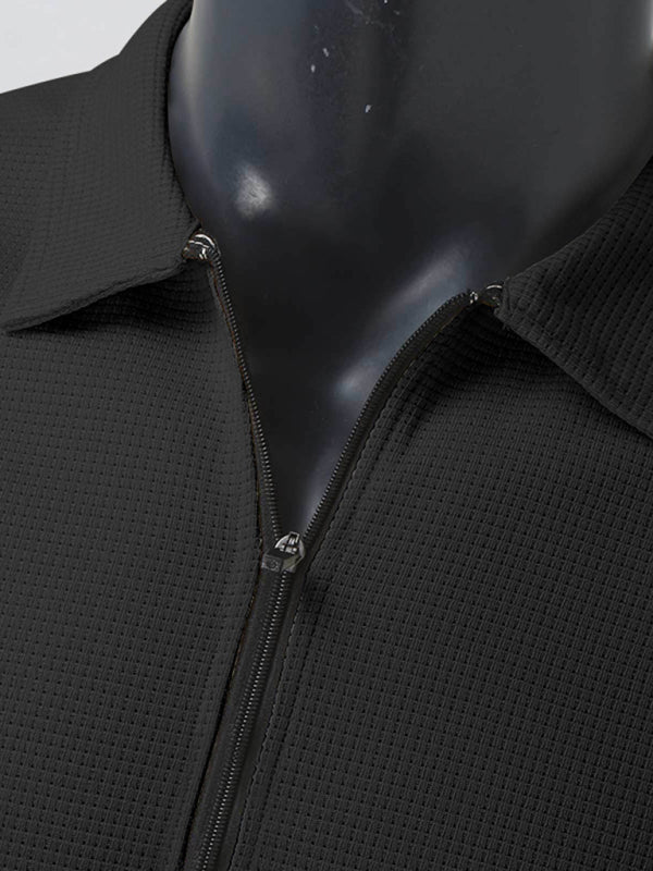 New Men's Waffle Zip Lapel Jacket Jacket Cardigan Tops on sale at MyriadMart