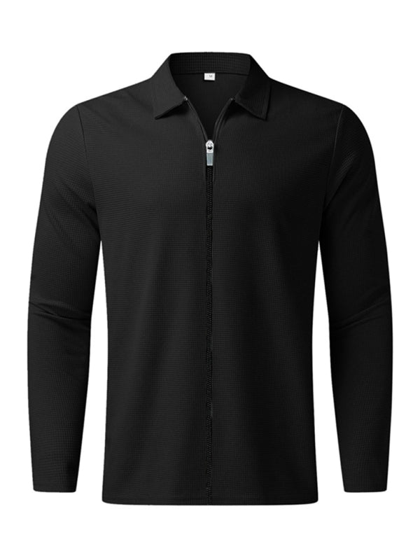 New Men's Waffle Zip Lapel Jacket Jacket Cardigan Tops on sale at MyriadMart