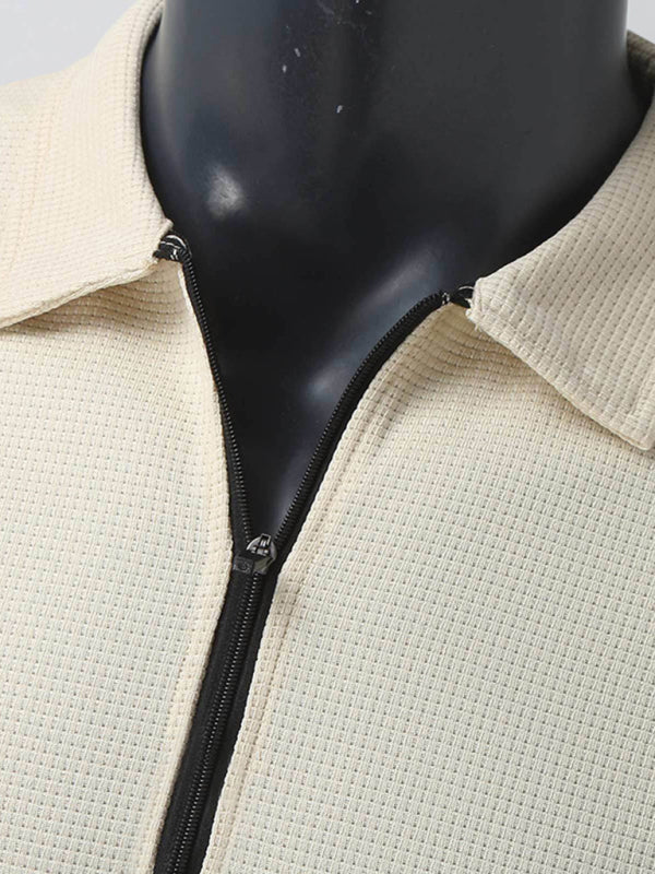 New Men's Waffle Zip Lapel Jacket Jacket Cardigan Tops on sale at MyriadMart