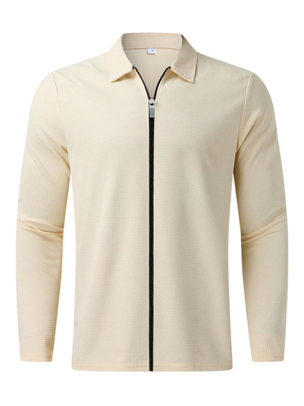 New Men's Waffle Zip Lapel Jacket Jacket Cardigan Tops on sale at MyriadMart