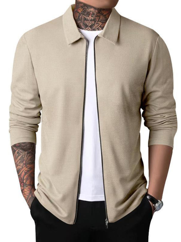 New Men's Waffle Zip Lapel Jacket Jacket Cardigan Tops on sale at MyriadMart