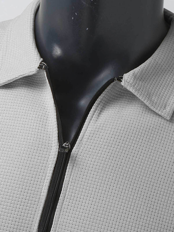 New Men's Waffle Zip Lapel Jacket Jacket Cardigan Tops on sale at MyriadMart