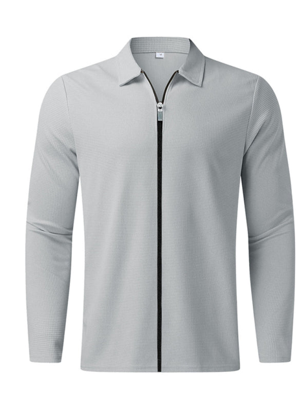 New Men's Waffle Zip Lapel Jacket Jacket Cardigan Tops on sale at MyriadMart