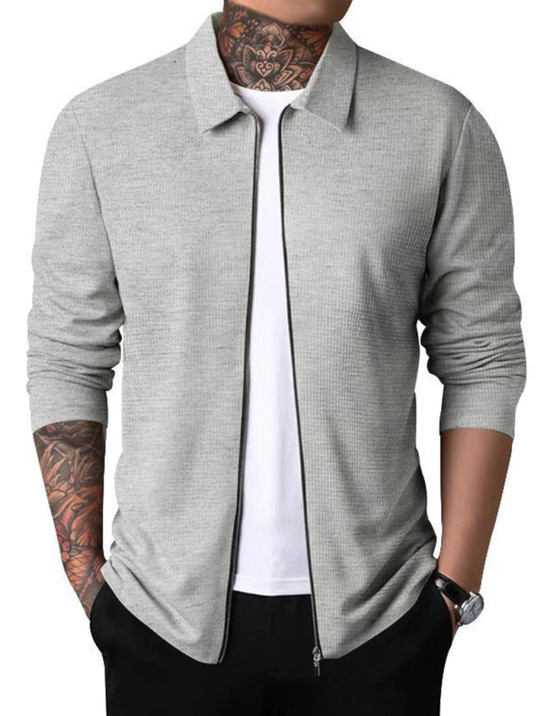 New Men's Waffle Zip Lapel Jacket Jacket Cardigan Tops on sale at MyriadMart