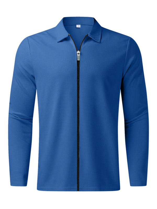 New Men's Waffle Zip Lapel Jacket Jacket Cardigan Tops on sale at MyriadMart