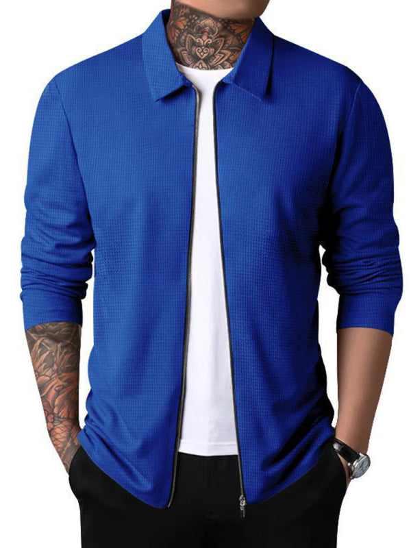 New Men's Waffle Zip Lapel Jacket Jacket Cardigan Tops on sale at MyriadMart
