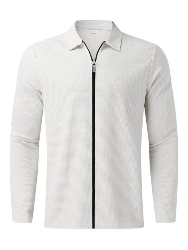 New Men's Waffle Zip Lapel Jacket Jacket Cardigan Tops on sale at MyriadMart