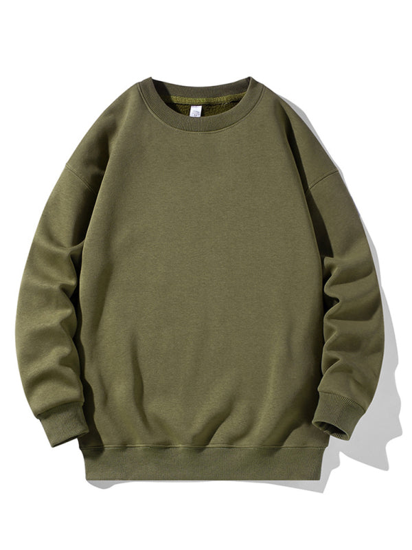 Men's new solid color round neck long sleeve sweatshirt on sale at MyriadMart