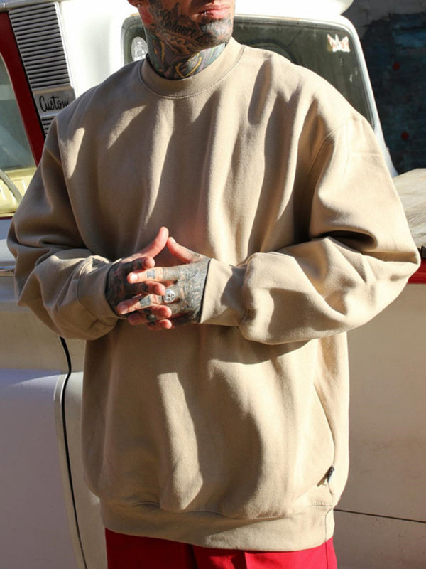 Men's new solid color round neck long sleeve sweatshirt on sale at MyriadMart