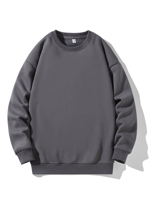 Men's new solid color round neck long sleeve sweatshirt on sale at MyriadMart