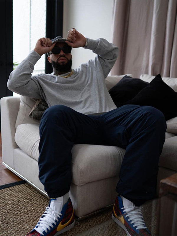 Men's new solid color round neck long sleeve sweatshirt on sale at MyriadMart