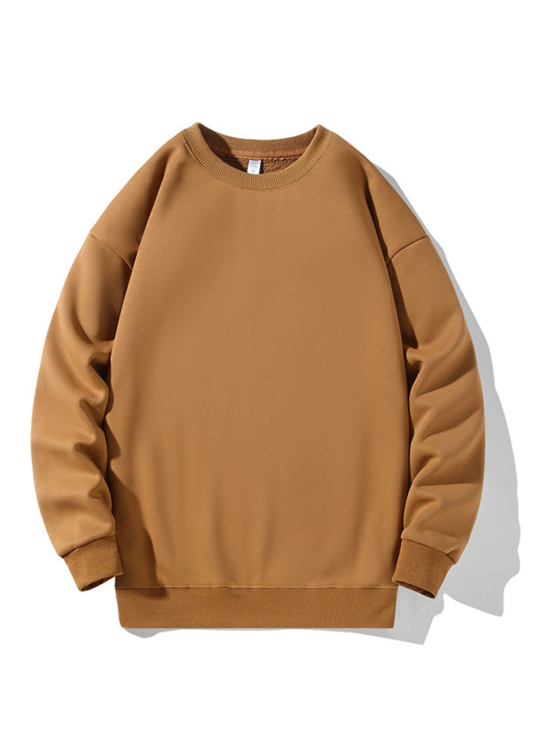Men's new solid color round neck long sleeve sweatshirt on sale at MyriadMart