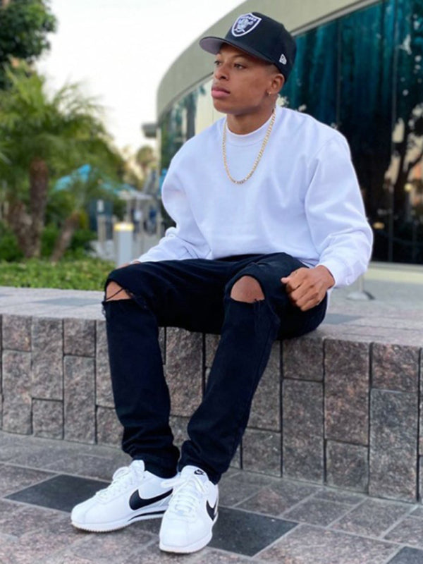 Men's new solid color round neck long sleeve sweatshirt on sale at MyriadMart