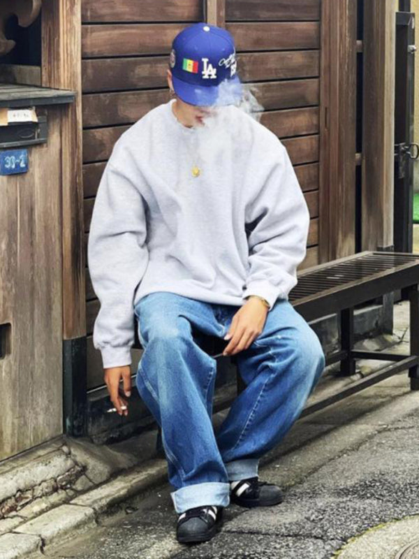 Men's new solid color round neck long sleeve sweatshirt on sale at MyriadMart