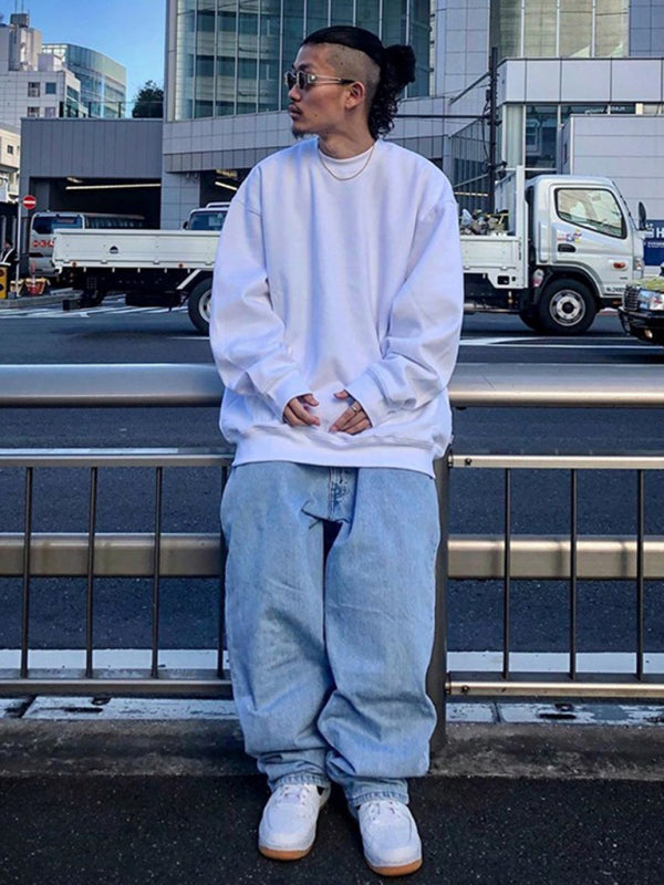 Men's new solid color round neck long sleeve sweatshirt on sale at MyriadMart