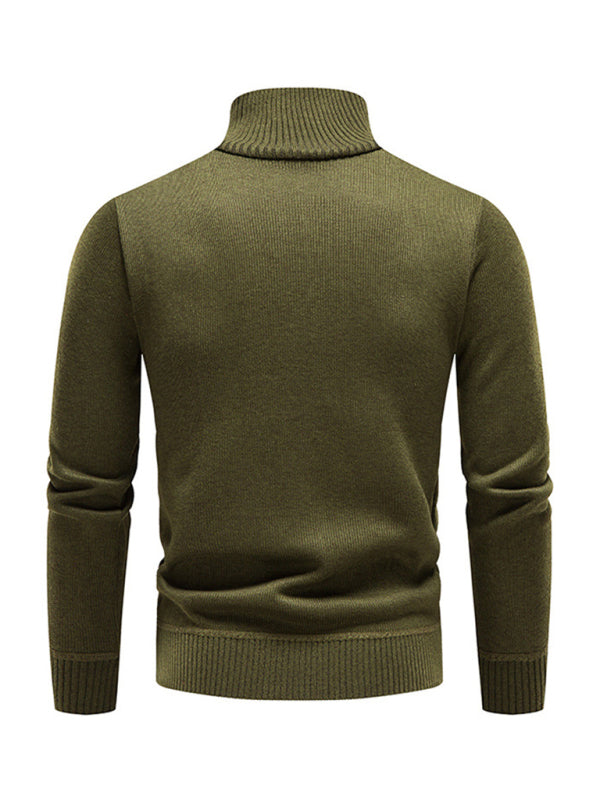 Men's stand-up collar thickened patchwork half-zip lapel sweater pullover sweater - MyriadMart
