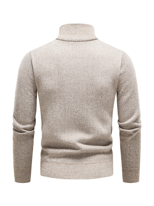 Men's stand-up collar thickened patchwork half-zip lapel sweater pullover sweater - MyriadMart