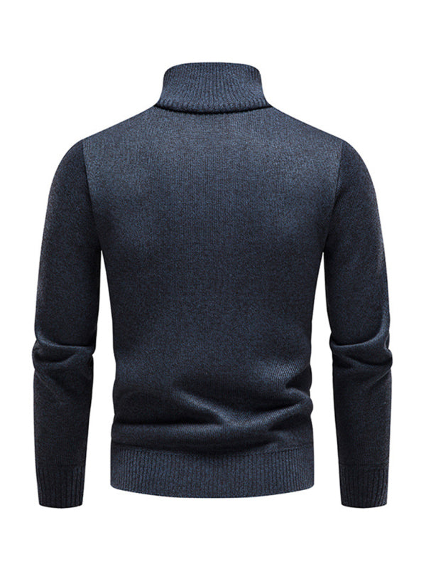 Men's stand-up collar thickened patchwork half-zip lapel sweater pullover sweater - MyriadMart